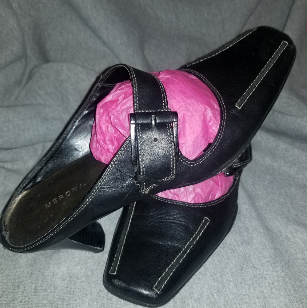 Merona black leather mules 11